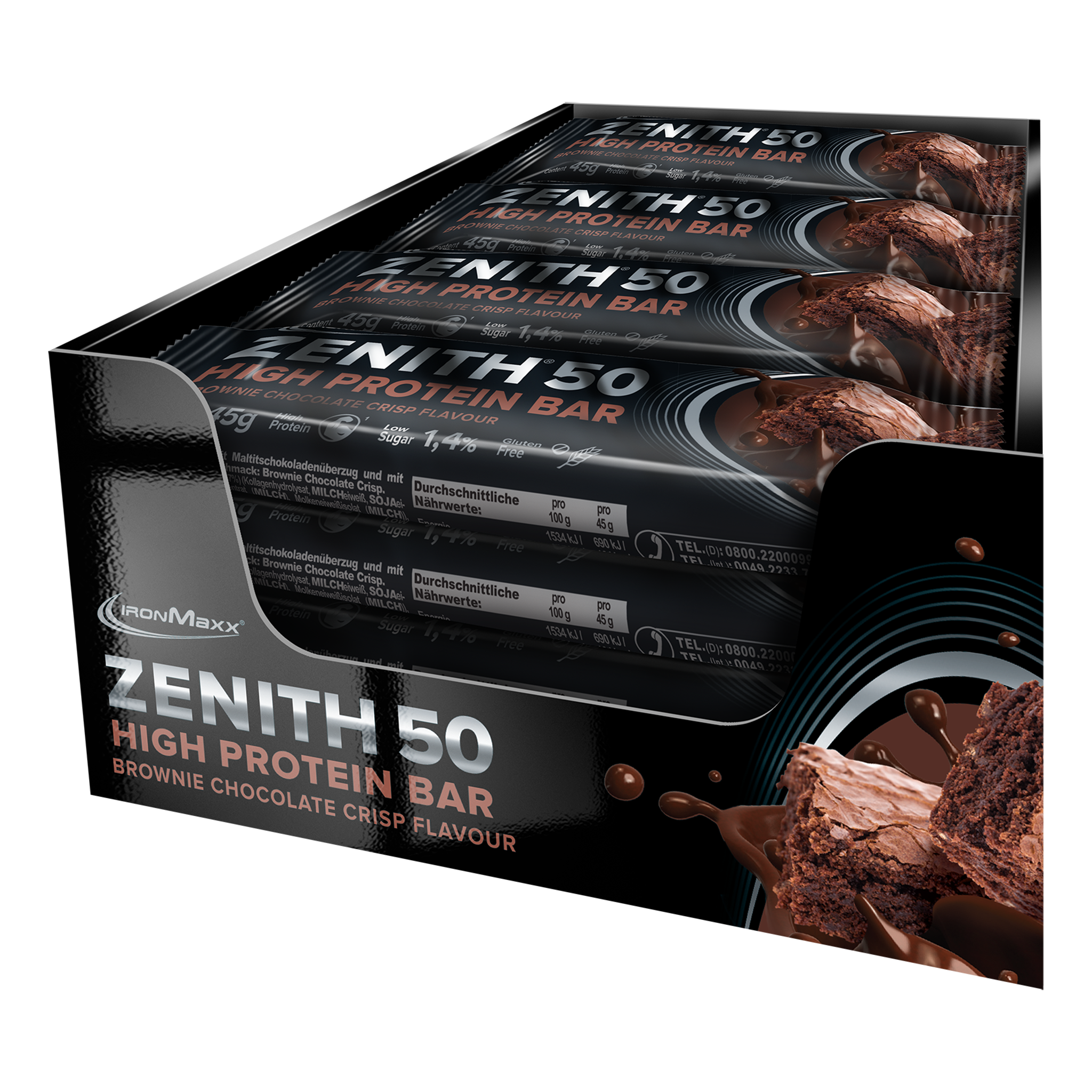 <tc>ZENITH® 50</tc> <tc>Protein</tc> Barrette (16x45g) - <tc>Brownie Chocolate Crisp</tc>