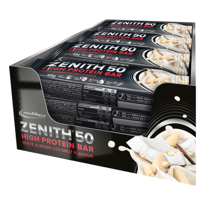 <tc>ZENITH® 50</tc> <tc>Protein</tc> Barrette (16x45g) - <tc>White Almond Coconut Crisp</tc>