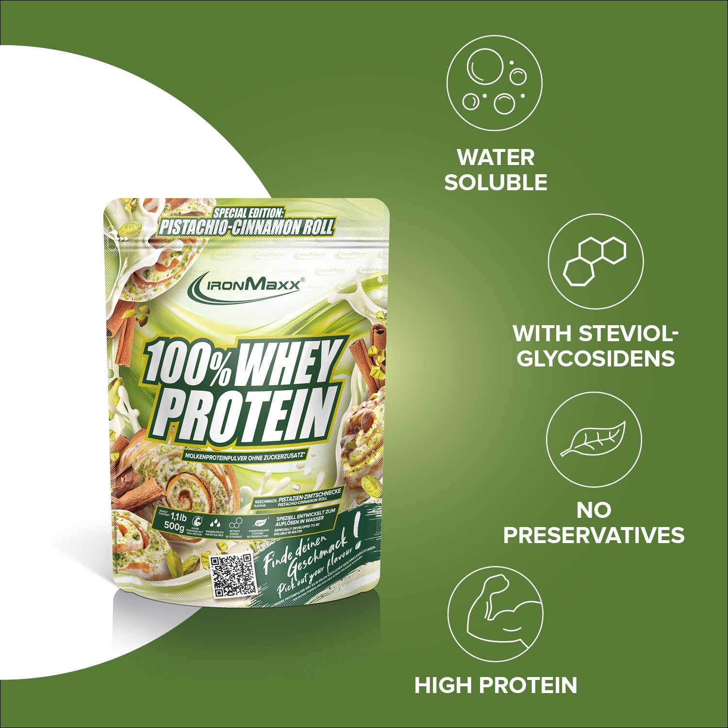 100% Whey Protein - 500g Pouch - Pistachio Cinnamon Roll