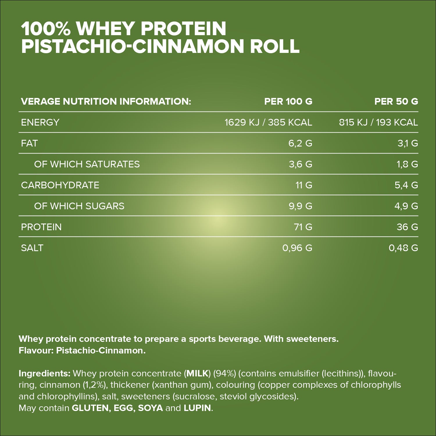 100% Whey Protein - 500g Pouch - Pistachio Cinnamon Roll